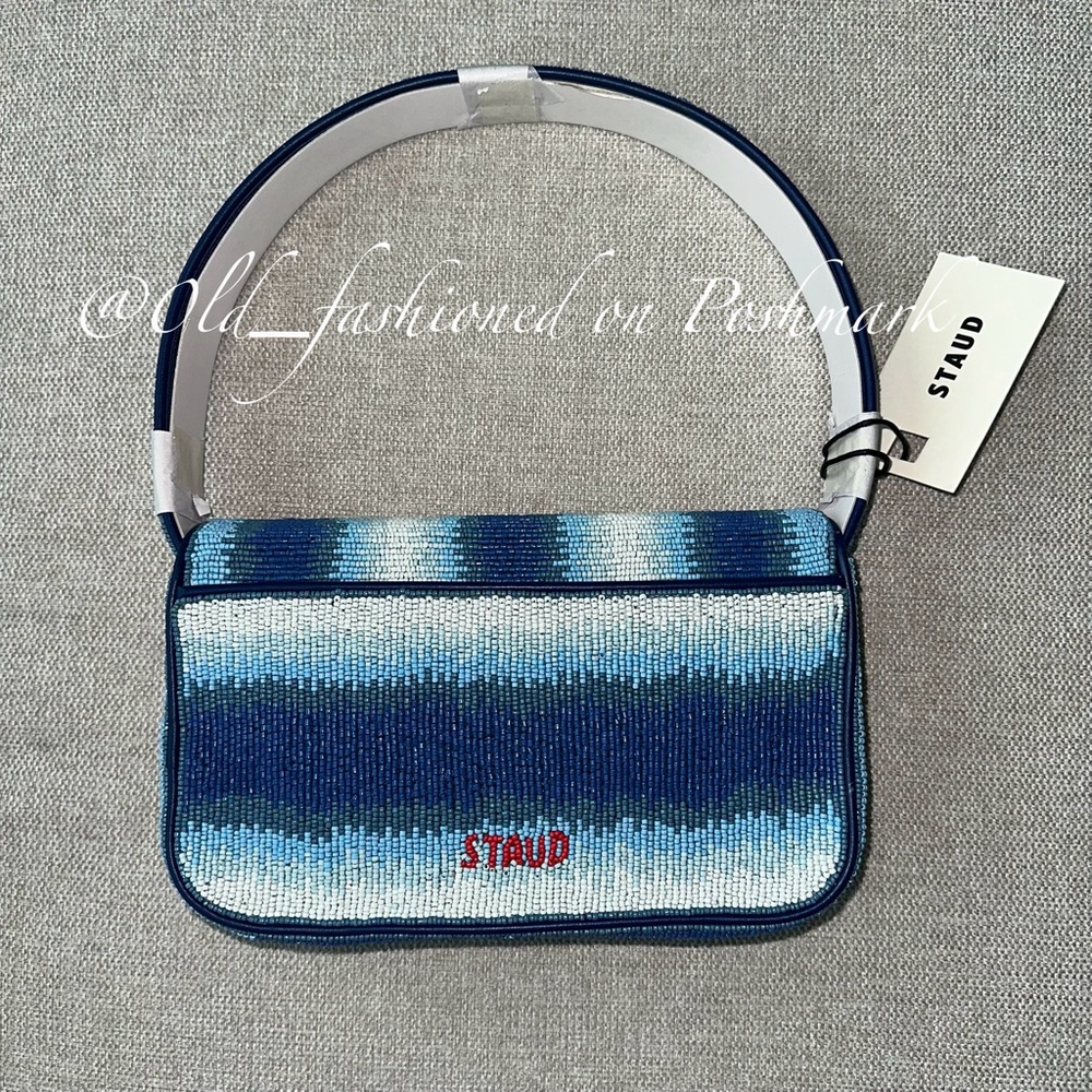 Price Firm - STAUD Tommy Ombré Striped Beaded Shoulder Bag in Ride the Wave - Picture 6 of 11